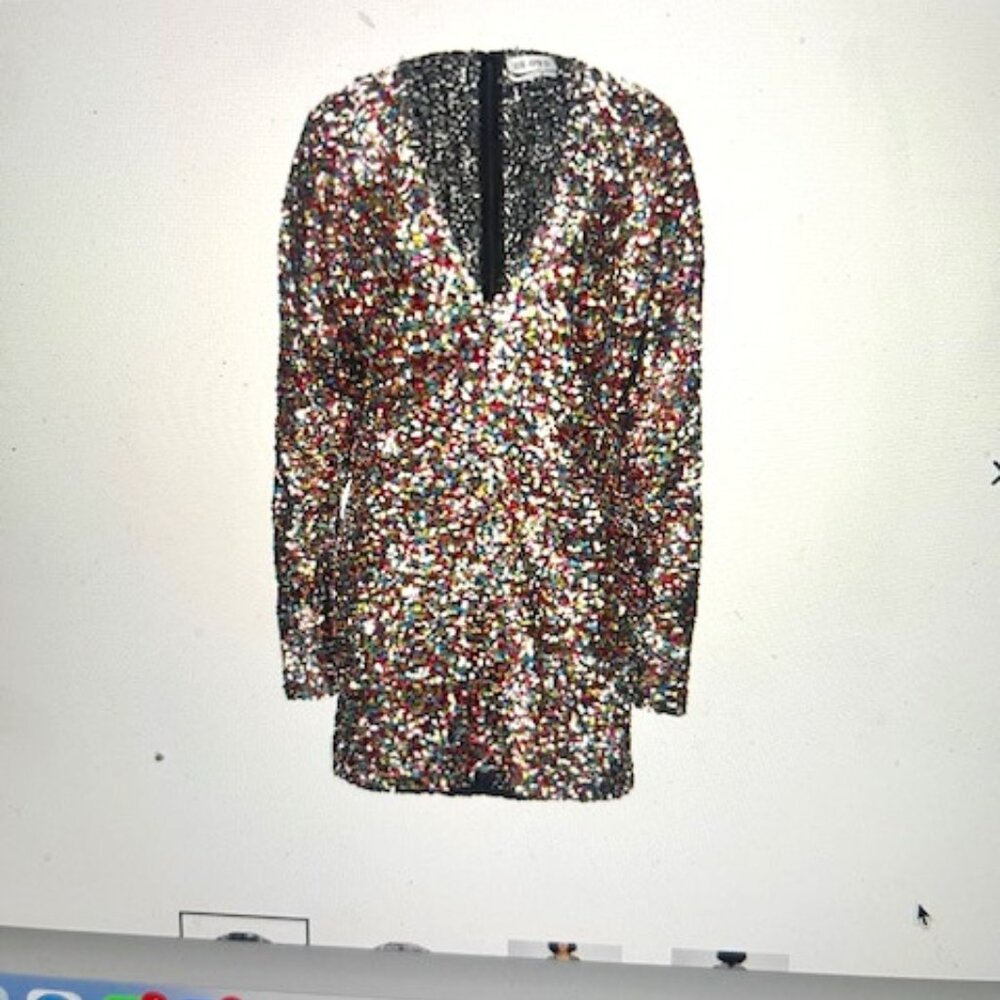 The Attico Sequined Multi-Color Mini Dress – Plunging Neckline, XS / US 4–6